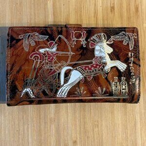 Handmade Egyptian clutch wallet coin purse genuine camel leather pharaoh